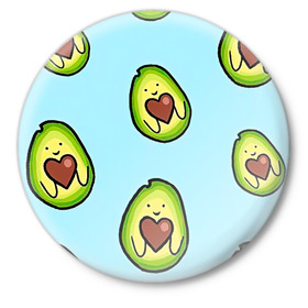 Значок с принтом Милое авокадо в Санкт-Петербурге,  металл | круглая форма, металлическая застежка в виде булавки | авокадо | арт | вкусняшка | мило | милое | рисунок | сердечко | сердце | фрукт | шоколад