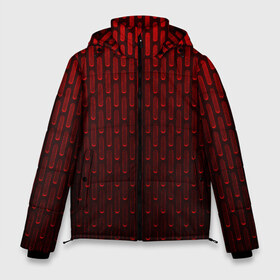 Мужская зимняя куртка 3D с принтом текстура красный градиент в Санкт-Петербурге, верх — 100% полиэстер; подкладка — 100% полиэстер; утеплитель — 100% полиэстер | длина ниже бедра, свободный силуэт Оверсайз. Есть воротник-стойка, отстегивающийся капюшон и ветрозащитная планка. 

Боковые карманы с листочкой на кнопках и внутренний карман на молнии. | Тематика изображения на принте: геометрия | градиент | красный | линии | поверхность | простота | симметрия | текстура | точки | черный