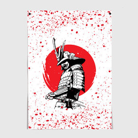 Постер с принтом Самурай в каплях крови (Z) в Санкт-Петербурге, 100% бумага
 | бумага, плотность 150 мг. Матовая, но за счет высокого коэффициента гладкости имеет небольшой блеск и дает на свету блики, но в отличии от глянцевой бумаги не покрыта лаком | samurai | буке | воин | вояк | мононофу | мститель | мушя | ниндзя | сабурай | самурай | самурай в крови | слуга | солдат | цувамоно