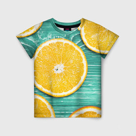 Детская футболка 3D с принтом Апельсины в Санкт-Петербурге, 100% гипоаллергенный полиэфир | прямой крой, круглый вырез горловины, длина до линии бедер, чуть спущенное плечо, ткань немного тянется | апельсин | дерево | лето | фрукты