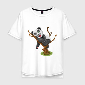 Мужская футболка хлопок Oversize с принтом Смешная панда в Санкт-Петербурге, 100% хлопок | свободный крой, круглый ворот, “спинка” длиннее передней части | exclusive merch | дерево | детская | животные | звери | панда | смешная | спит | язык