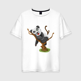 Женская футболка хлопок Oversize с принтом Смешная панда в Санкт-Петербурге, 100% хлопок | свободный крой, круглый ворот, спущенный рукав, длина до линии бедер
 | exclusive merch | дерево | детская | животные | звери | панда | смешная | спит | язык