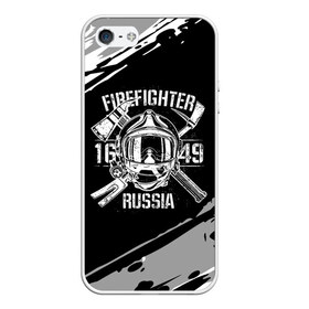 Чехол для iPhone 5/5S матовый с принтом FIREFIGHTER 1649 RUSSIA в Санкт-Петербурге, Силикон | Область печати: задняя сторона чехла, без боковых панелей | 112 | 27 декабря | firefighter | багор | белая | герб | гкчс | знак | лого | логотип | маска | мчс | мчсник | пожарная охрана | пожарник | пожарный | пч | россии | рф | серая | символ | служба | состаренная