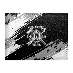 Обложка для студенческого билета с принтом FIREFIGHTER 1649 RUSSIA в Санкт-Петербурге, натуральная кожа | Размер: 11*8 см; Печать на всей внешней стороне | Тематика изображения на принте: 112 | 27 декабря | firefighter | багор | белая | герб | гкчс | знак | лого | логотип | маска | мчс | мчсник | пожарная охрана | пожарник | пожарный | пч | россии | рф | серая | символ | служба | состаренная