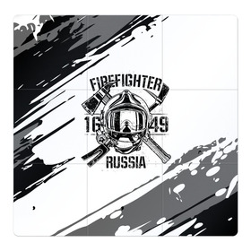 Магнитный плакат 3Х3 с принтом FIREFIGHTER 1649 RUSSIA в Санкт-Петербурге, Полимерный материал с магнитным слоем | 9 деталей размером 9*9 см | Тематика изображения на принте: 112 | 27 декабря | firefighter | багор | белая | герб | гкчс | знак | лого | логотип | маска | мчс | мчсник | пожарная охрана | пожарник | пожарный | пч | россии | рф | серая | символ | служба | состаренная