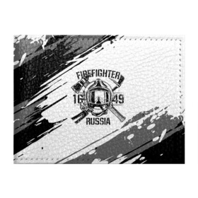Обложка для студенческого билета с принтом FIREFIGHTER 1649 RUSSIA в Санкт-Петербурге, натуральная кожа | Размер: 11*8 см; Печать на всей внешней стороне | Тематика изображения на принте: 112 | 27 декабря | firefighter | багор | белая | герб | гкчс | знак | лого | логотип | маска | мчс | мчсник | пожарная охрана | пожарник | пожарный | пч | россии | рф | серая | символ | служба | состаренная