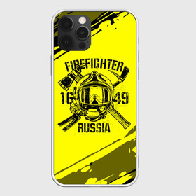 Чехол для iPhone 12 Pro с принтом FIREFIGHTER 1649 RUSSIA в Санкт-Петербурге, силикон | область печати: задняя сторона чехла, без боковых панелей | 112 | firefighter | багор | герб | гкчс | желтая | знак | лого | логотип | мчс | мчсник | пожарная охрана | пожарник | пожарный | пч | россии | рф | серая | символ | служба | спасатель | спасения | топор | флаг