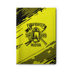 Обложка для автодокументов с принтом FIREFIGHTER 1649 RUSSIA в Санкт-Петербурге, натуральная кожа |  размер 19,9*13 см; внутри 4 больших “конверта” для документов и один маленький отдел — туда идеально встанут права | 112 | firefighter | багор | герб | гкчс | желтая | знак | лого | логотип | мчс | мчсник | пожарная охрана | пожарник | пожарный | пч | россии | рф | серая | символ | служба | спасатель | спасения | топор | флаг