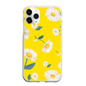 Чехол для iPhone 11 Pro Max матовый с принтом Ромашки в Санкт-Петербурге, Силикон |  | белый | для девушек | желтый | желтый фон | летний принт | листочки цветов | ромашка | ромашки | цветочки | цветы