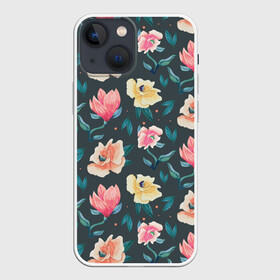 Чехол для iPhone 13 mini с принтом Акварельные цветы в Санкт-Петербурге,  |  | floral | flowers | pastel | pattern | pink | texture | watercolor | акварель | букет | картина | красками | краски | листья | маки | настроение | пастель | пионы | рисунок | розовые | розы | ромашки | сад | цветки | цветочки