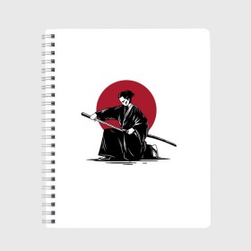 Тетрадь с принтом Японский самурай (Z) в Санкт-Петербурге, 100% бумага | 48 листов, плотность листов — 60 г/м2, плотность картонной обложки — 250 г/м2. Листы скреплены сбоку удобной пружинной спиралью. Уголки страниц и обложки скругленные. Цвет линий — светло-серый
 | Тематика изображения на принте: japan | ninja | samurai | асихара но накацукуни | буке | воин | вояк | государство япония | мононофу | мститель | мушя | ниндзя | ниппон | нихон | ооясимагуни | сабурай | самурай | слуга | солдат