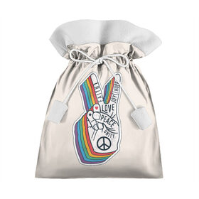 Подарочный 3D мешок с принтом PEACE and LOVE (Z) в Санкт-Петербурге, 100% полиэстер | Размер: 29*39 см | hope | love | peace | два пальца | жесть | знак | любить | любовь | мир | радуга | хипи | хиппи