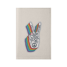 Обложка для паспорта матовая кожа с принтом PEACE and LOVE (Z) в Санкт-Петербурге, натуральная матовая кожа | размер 19,3 х 13,7 см; прозрачные пластиковые крепления | hope | love | peace | два пальца | жесть | знак | любить | любовь | мир | радуга | хипи | хиппи