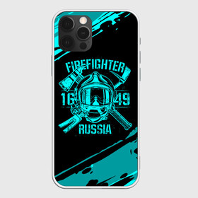 Чехол для iPhone 12 Pro с принтом FIREFIGHTER 1649 RUSSIA в Санкт-Петербурге, силикон | область печати: задняя сторона чехла, без боковых панелей | 112 | firefighter | багор | бирюзовая | герб | гкчс | голубая | знак | лого | логотип | мчс | мчсник | пожарная охрана | пожарник | пожарный | пч | россии | рф | серая | символ | синяя | служба | спасатель