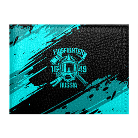 Обложка для студенческого билета с принтом FIREFIGHTER 1649 RUSSIA в Санкт-Петербурге, натуральная кожа | Размер: 11*8 см; Печать на всей внешней стороне | Тематика изображения на принте: 112 | firefighter | багор | бирюзовая | герб | гкчс | голубая | знак | лого | логотип | мчс | мчсник | пожарная охрана | пожарник | пожарный | пч | россии | рф | серая | символ | синяя | служба | спасатель