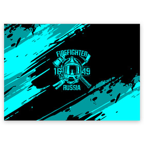 Поздравительная открытка с принтом FIREFIGHTER 1649 RUSSIA в Санкт-Петербурге, 100% бумага | плотность бумаги 280 г/м2, матовая, на обратной стороне линовка и место для марки
 | 112 | firefighter | багор | бирюзовая | герб | гкчс | голубая | знак | лого | логотип | мчс | мчсник | пожарная охрана | пожарник | пожарный | пч | россии | рф | серая | символ | синяя | служба | спасатель