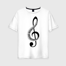 Женская футболка хлопок Oversize с принтом Скрипичный ключ и клавиши в Санкт-Петербурге, 100% хлопок | свободный крой, круглый ворот, спущенный рукав, длина до линии бедер
 | арт | звук | клавиши | музыка | музыкант | ноты | символ | скрипичный ключ | схема | фортепиано