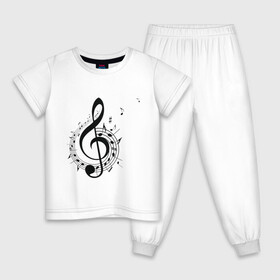 Детская пижама хлопок с принтом Скрипичный ключ ноты по кругу  в Санкт-Петербурге, 100% хлопок |  брюки и футболка прямого кроя, без карманов, на брюках мягкая резинка на поясе и по низу штанин
 | арт | звук | клавиши | музыка | музыкант | нотный стан | ноты | по кругу | символ | скрипичный ключ | схема | фортепиано