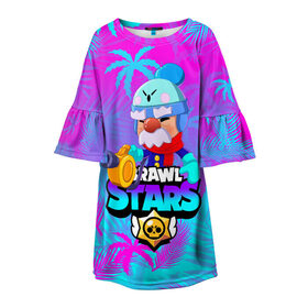 Детское платье 3D с принтом BRAWL STARS GALE ГЕЙЛ в Санкт-Петербурге, 100% полиэстер | прямой силуэт, чуть расширенный к низу. Круглая горловина, на рукавах — воланы | Тематика изображения на принте: brawl stars | crow | gale | leon | leon shark | max | mr.p | palmen | rainbow | sally leon | shark | sprout | tara | tropical sprout | virus 8 bit | werewolf leon | акула | берли | бравл старс | ворон | макс | оборотень | пальмы | радуга |