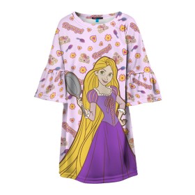 Детское платье 3D с принтом Tangled Disney Princess в Санкт-Петербурге, 100% полиэстер | прямой силуэт, чуть расширенный к низу. Круглая горловина, на рукавах — воланы | disney princess | tangled | vdkimel | рапунцель