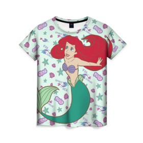 Женская футболка 3D с принтом The Little Mermaid Ariel в Санкт-Петербурге, 100% полиэфир ( синтетическое хлопкоподобное полотно) | прямой крой, круглый вырез горловины, длина до линии бедер | ariel | disney princess | the little mermaid | vdkimel | ариэль | русалочка