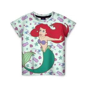 Детская футболка 3D с принтом The Little Mermaid Ariel в Санкт-Петербурге, 100% гипоаллергенный полиэфир | прямой крой, круглый вырез горловины, длина до линии бедер, чуть спущенное плечо, ткань немного тянется | ariel | disney princess | the little mermaid | vdkimel | ариэль | русалочка