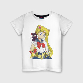 Детская футболка хлопок с принтом Sailor Moon & Luna в Санкт-Петербурге, 100% хлопок | круглый вырез горловины, полуприлегающий силуэт, длина до линии бедер | cat | girl | kitty | luna | moon | sailor moon | sailormoon | девочка | кот | котик | котэ | кошка | луна | мультяшка | сейлормун | сэйлор мун