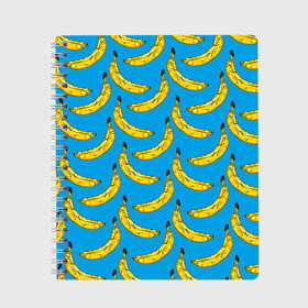 Тетрадь с принтом Go Bananas в Санкт-Петербурге, 100% бумага | 48 листов, плотность листов — 60 г/м2, плотность картонной обложки — 250 г/м2. Листы скреплены сбоку удобной пружинной спиралью. Уголки страниц и обложки скругленные. Цвет линий — светло-серый
 | Тематика изображения на принте: food | fruits | банан | бананчики | бананы | вкусняшки | десерт | джунгли | еда | летний | лето | море | обезьяна | овощи | океан | острова | отдых | отпуск | пальмы | плоды | пляж | природа | рай | сладкие
