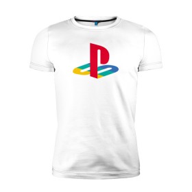 Мужская футболка премиум с принтом PlayStation в Санкт-Петербурге, 92% хлопок, 8% лайкра | приталенный силуэт, круглый вырез ворота, длина до линии бедра, короткий рукав | 