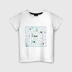 Детская футболка хлопок с принтом Pac-Man в Санкт-Петербурге, 100% хлопок | круглый вырез горловины, полуприлегающий силуэт, длина до линии бедер | arcade | dendi | game | pac | pac man | pacman | retro | аркада | видеоигра | деньди | дэньди | игра | колобок | пакман | пакмэн | ретро