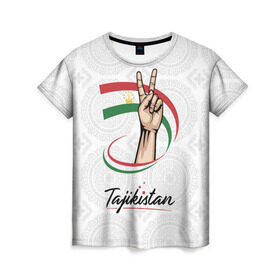 Женская футболка 3D с принтом Таджикистан в Санкт-Петербурге, 100% полиэфир ( синтетическое хлопкоподобное полотно) | прямой крой, круглый вырез горловины, длина до линии бедер | asia | crown | emblem | flag | gesture | hand | republic | sign | stars | state | tajikistan | victory | азия | государство | жест | звезды | знак | корона | победа | республика | рука | таджикистан | флаг | эмблема