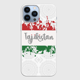 Чехол для iPhone 13 Pro Max с принтом Таджикистан в Санкт-Петербурге,  |  | asia | blots | drops | flag | paint | republic of tajikistan | splashes | state | азия | брызги | государство | капли | кляксы | краска | республика | таджикистан | флаг