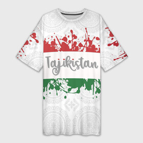 Платье-футболка 3D с принтом Таджикистан в Санкт-Петербурге,  |  | asia | blots | drops | flag | paint | republic of tajikistan | splashes | state | азия | брызги | государство | капли | кляксы | краска | республика | таджикистан | флаг