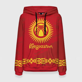Женская толстовка 3D с принтом Киргизия в Санкт-Петербурге, 100% полиэстер  | двухслойный капюшон со шнурком для регулировки, мягкие манжеты на рукавах и по низу толстовки, спереди карман-кенгуру с мягким внутренним слоем. | Тематика изображения на принте: asia | coat of arms | kyrgyz republics | kyrgyzstan | ornament | state | азия | герб | государство | киргизия | киргизская республика | кыргыз республикасы | кыргызстан | орнамент