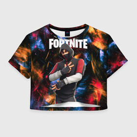 Женская футболка Crop-top 3D с принтом FORTNITE x IKONIK в Санкт-Петербурге, 100% полиэстер | круглая горловина, длина футболки до линии талии, рукава с отворотами | deadmau5 | fortnite | fortnite 2 | fortnite x маршмелло | ikonik | marshmello | ninja | ninja streamer | raven | travis scott | ворон | иконик | ниндзя | пили | рейвен | трэвис скотт | фортнайт