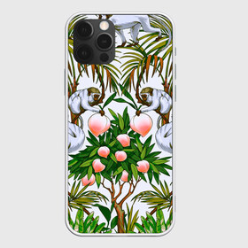 Чехол для iPhone 12 Pro Max с принтом Обезьяны персики пальмы лето в Санкт-Петербурге, Силикон |  | Тематика изображения на принте: 2020 | весна | животный | зеленый | лето | листики | листочки | листья | макаки | мартышки | обезьяны | отдых | отпуск | пальмы | паттерн | персики | повседневность | редкие | рисунок | средний | тропики