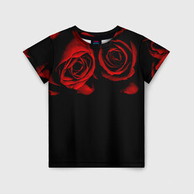 Детская футболка 3D с принтом Готика в Санкт-Петербурге, 100% гипоаллергенный полиэфир | прямой крой, круглый вырез горловины, длина до линии бедер, чуть спущенное плечо, ткань немного тянется | Тематика изображения на принте: black | flowers | red | rose | rozario | vampire | алые | бутоны | вампир | винтаж | готический | красныерозы | кровь | лепестки | летний | лето | ночь | природа | растения | роза | розочка | розы | рок | темный | узор