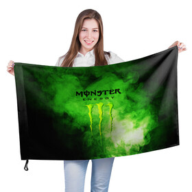 Флаг 3D с принтом MONSTER ENERGY в Санкт-Петербурге, 100% полиэстер | плотность ткани — 95 г/м2, размер — 67 х 109 см. Принт наносится с одной стороны | brend | green | monster energy | андреналин | бренд | зеленый | логотип | монстр | напиток | энергетик | энергия