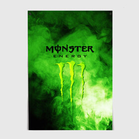 Постер с принтом MONSTER ENERGY в Санкт-Петербурге, 100% бумага
 | бумага, плотность 150 мг. Матовая, но за счет высокого коэффициента гладкости имеет небольшой блеск и дает на свету блики, но в отличии от глянцевой бумаги не покрыта лаком | brend | green | monster energy | андреналин | бренд | зеленый | логотип | монстр | напиток | энергетик | энергия