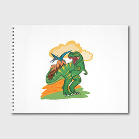 Альбом для рисования с принтом Динозавр в Санкт-Петербурге, 100% бумага
 | матовая бумага, плотность 200 мг. | Тематика изображения на принте: вулкан | динозавры | динозавры в природе | летающий динозавр | хищник