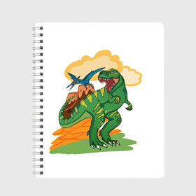 Тетрадь с принтом Динозавр в Санкт-Петербурге, 100% бумага | 48 листов, плотность листов — 60 г/м2, плотность картонной обложки — 250 г/м2. Листы скреплены сбоку удобной пружинной спиралью. Уголки страниц и обложки скругленные. Цвет линий — светло-серый
 | вулкан | динозавры | динозавры в природе | летающий динозавр | хищник