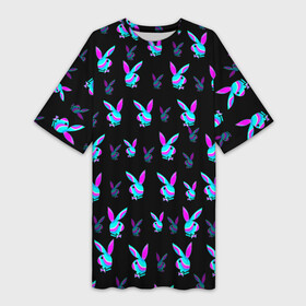 Платье-футболка 3D с принтом Playboy в Санкт-Петербурге,  |  | playboy | абстракция | зая | заяц | краска | кролик | кролик плейбой | лето | море | неон | отдых | плейбой | плэйбой | пляж | текстура