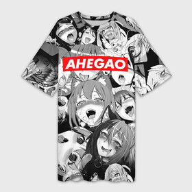 Платье-футболка 3D с принтом Ахегао лица лого в Санкт-Петербурге,  |  | ahegao | kawai | kowai | oppai | otaku | senpai | sugoi | waifu | yandere | ахегао | ковай | отаку | семпай | сенпай | сэмпай | яндере