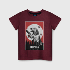 Детская футболка хлопок с принтом Лабзилла в Санкт-Петербурге, 100% хлопок | круглый вырез горловины, полуприлегающий силуэт, длина до линии бедер | вертолеты | годзилла | лабрадор | пес | постер | собака | собачник | фильм | щенок