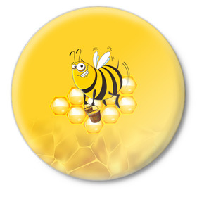 Значок с принтом Лето. Пчелы. Мед в Санкт-Петербурге,  металл | круглая форма, металлическая застежка в виде булавки | лето | мед | насекомые | пчела | соты | улей