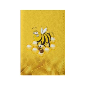 Обложка для паспорта матовая кожа с принтом Лето. Пчелы. Мед в Санкт-Петербурге, натуральная матовая кожа | размер 19,3 х 13,7 см; прозрачные пластиковые крепления | лето | мед | насекомые | пчела | соты | улей