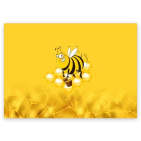 Поздравительная открытка с принтом Лето. Пчелы. Мед в Санкт-Петербурге, 100% бумага | плотность бумаги 280 г/м2, матовая, на обратной стороне линовка и место для марки
 | лето | мед | насекомые | пчела | соты | улей