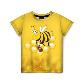 Детская футболка 3D с принтом Лето. Пчелы. Мед в Санкт-Петербурге, 100% гипоаллергенный полиэфир | прямой крой, круглый вырез горловины, длина до линии бедер, чуть спущенное плечо, ткань немного тянется | Тематика изображения на принте: лето | мед | насекомые | пчела | соты | улей