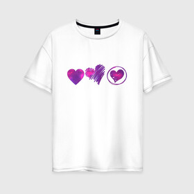 Женская футболка хлопок Oversize с принтом Сердца цветные в Санкт-Петербурге, 100% хлопок | свободный крой, круглый ворот, спущенный рукав, длина до линии бедер
 | Тематика изображения на принте: картинки | круг | любовь | прикольные | сердца | смайлы | украшение | цветные | штрих | элемент