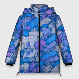 Женская зимняя куртка 3D с принтом косяк рыб крупно рисунок в Санкт-Петербурге, верх — 100% полиэстер; подкладка — 100% полиэстер; утеплитель — 100% полиэстер | длина ниже бедра, силуэт Оверсайз. Есть воротник-стойка, отстегивающийся капюшон и ветрозащитная планка. 

Боковые карманы с листочкой на кнопках и внутренний карман на молнии | арт | косяк | много | морские жители | морской | подводный мир | рисунок | рыбки | рыбы | синий | фиолетовый
